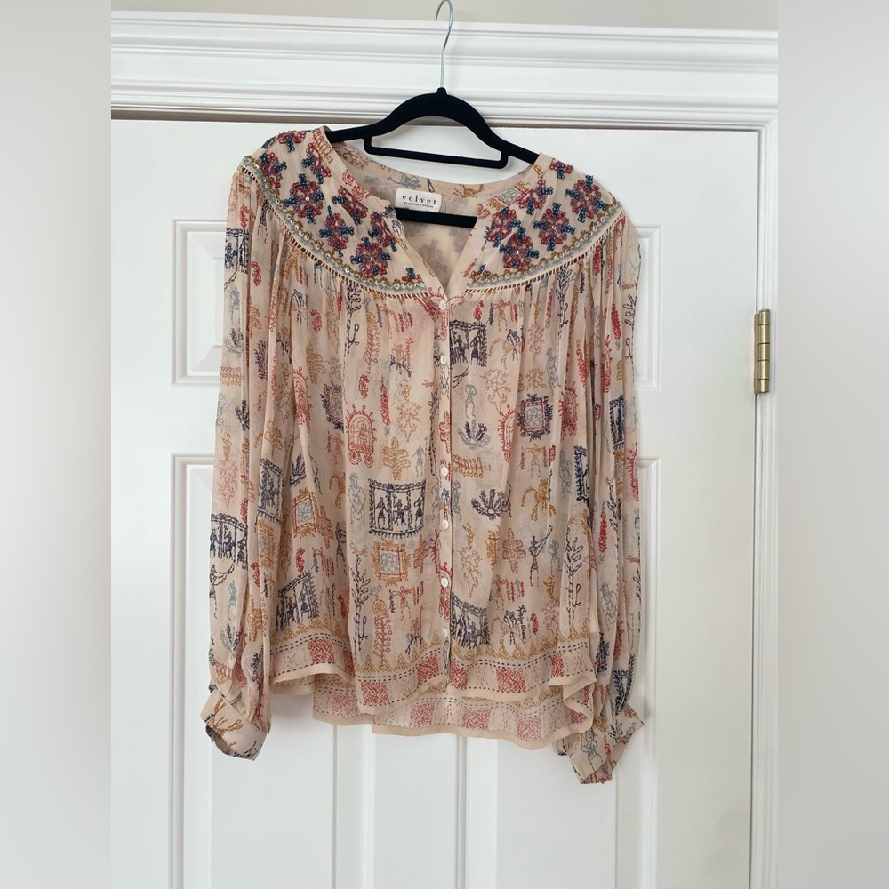 Sheer beaded embroidered Velvet by Graham and Spencer blouse (M)